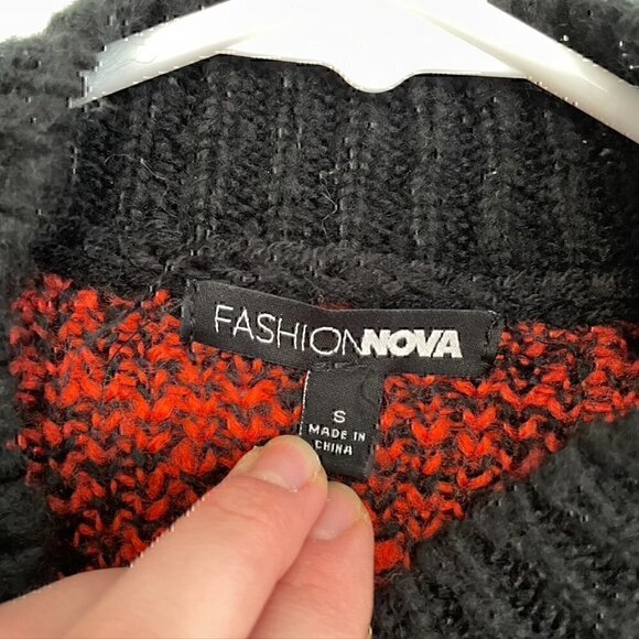 FASHION NOVA Plaid for You Sweater Black Red Mock Neck Cropped Crop Boxy Small S - Picture 5 of 12